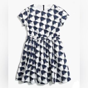 J.Crew Girls’ Heart Print Cotton Dress Navy White Short Sleeve Size 14 Tween